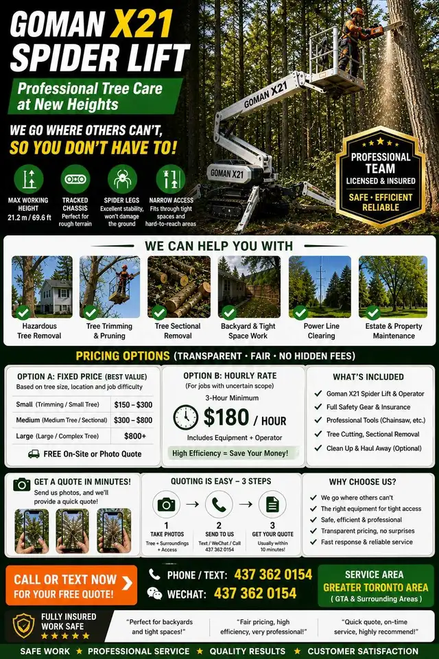 8_36m work Height. spiderlift for tree cutting and removal