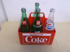 Vintage Pepsi 7-Up Coke 750 ML Glass Pop Bottles Plastic Case