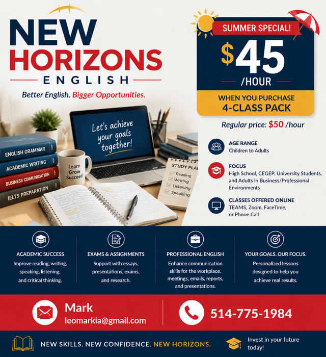 Boost Your English/Améliorez votre anglais Classes for all ages!