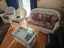 Vintage wicker set chair table mint white rotin inside double 4