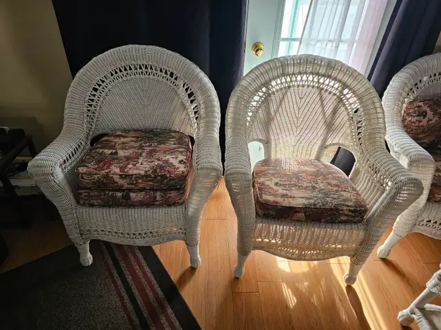 Vintage wicker set chair table mint white rotin inside double 4 - Photo 2