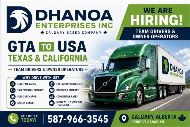 Hiring Team Driver & O/O ,On to Usa & Triangle runs