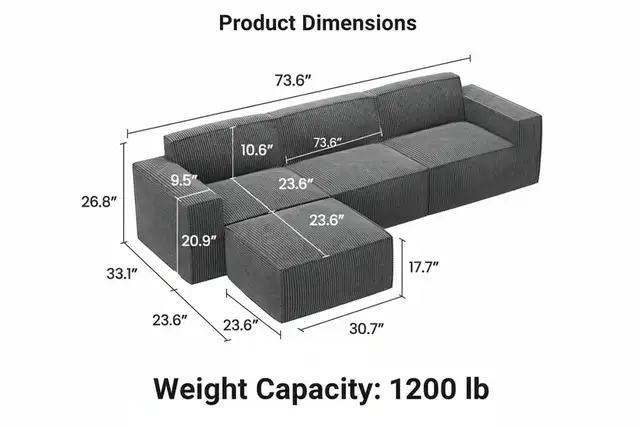 Brand New 111 -inch modular boneless sofa Special $259 - Photo 3
