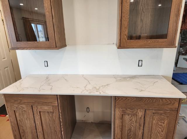White Quartz Countertop - With Golden Veins - Photo 3