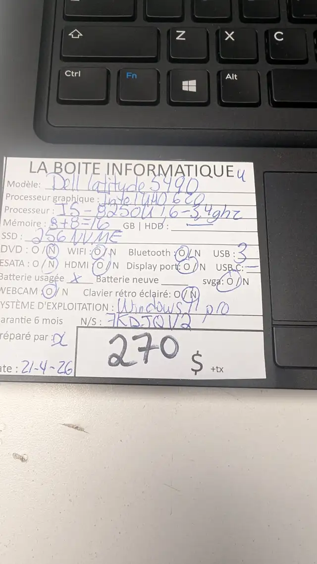 Laptop Dell Latitude 5490 14po i5-8250U 16Go DDR4 256Go NVMe - Photo 5