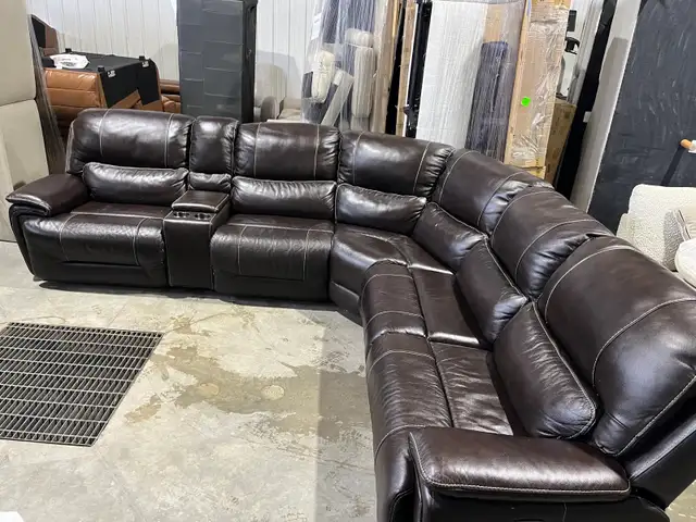 Brown leather 6 piece power sectional