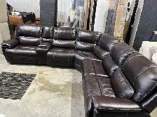 Brown leather 6 piece power sectional