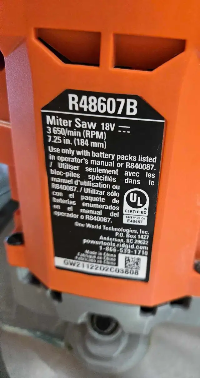 RIDGID MITER SAW R48607B TOOL ONLY - Photo 2