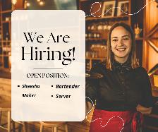 HIRING SERVER BARTENDERS & HOOKAH MAKER FOR INDIAN BAR & LOUNGE