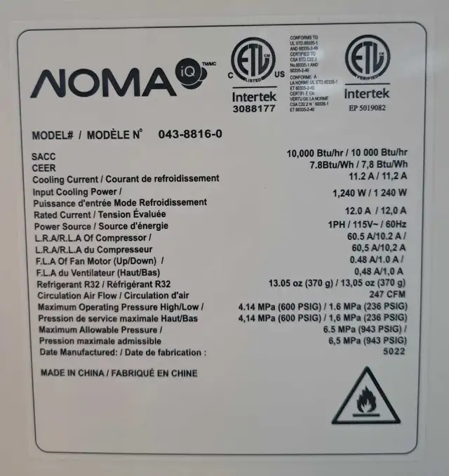 10K BTU Smart NOMA AE0-W4E1 Air Conditoner w/Hose (31965782) - Photo 4