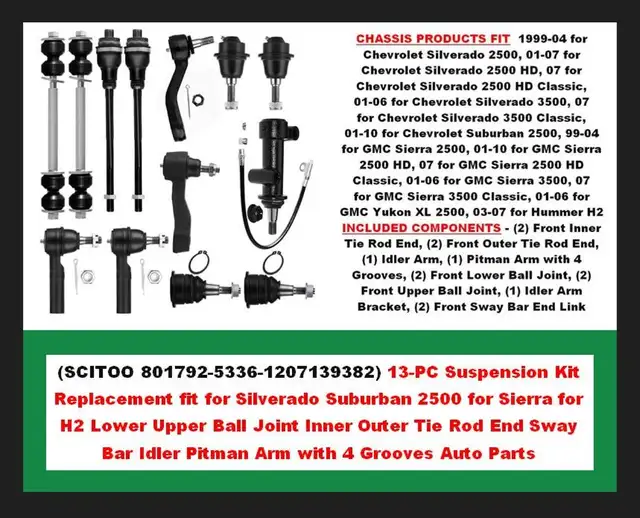 (NEW) Suspension Kit 13 Pcs Silverado Sierra H2 Suburban Yukon