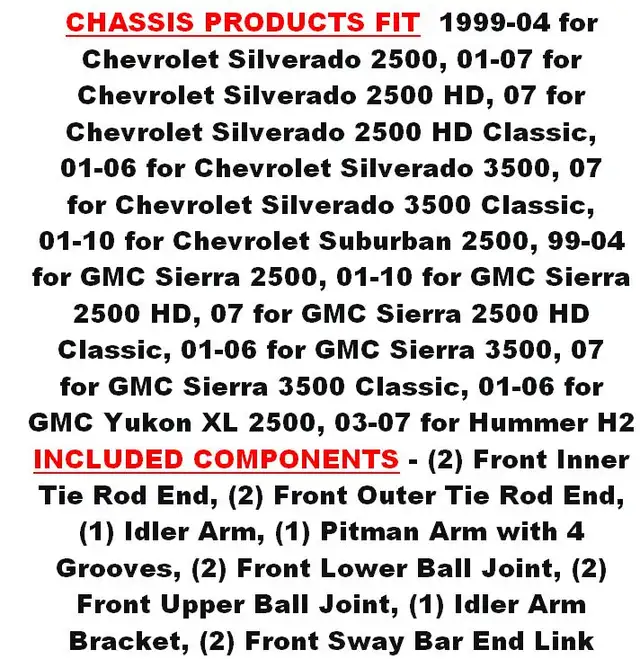(NEW) Suspension Kit 13 Pcs Silverado Sierra H2 Suburban Yukon - Photo 2