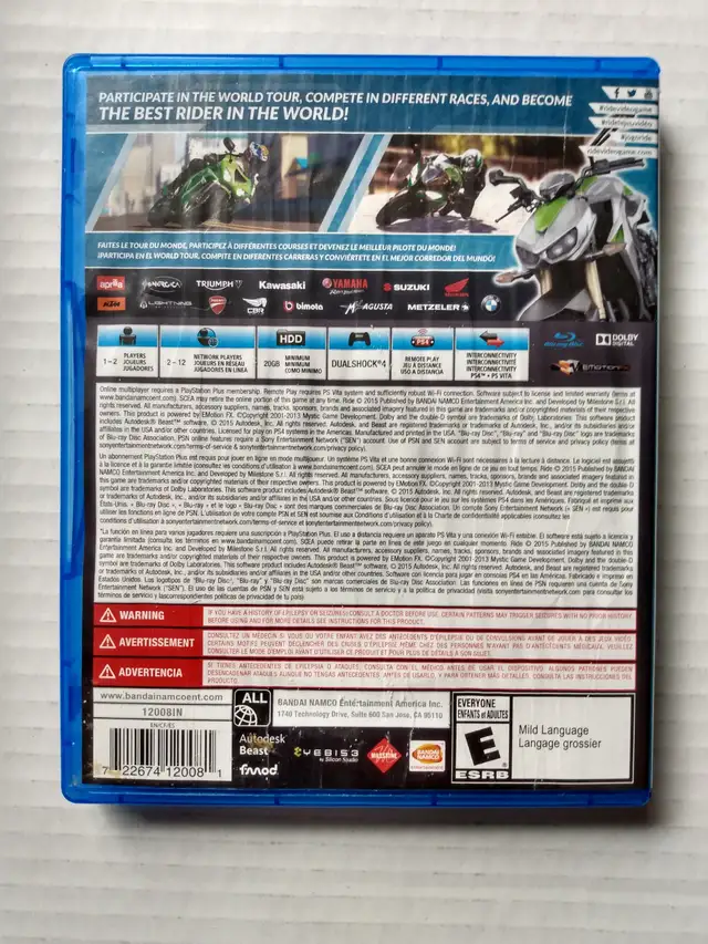 RIDE PS4 RACING GAME FOR PLAYSTATION 4 NEAR MINT CONDITION - Photo 2
