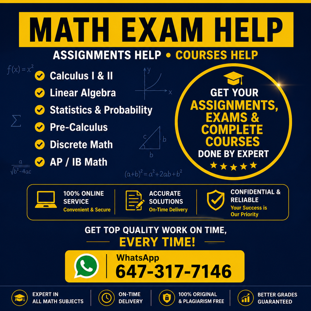 Math Exam Help Toronto GTA – Calculus Algebra Statistics –Course