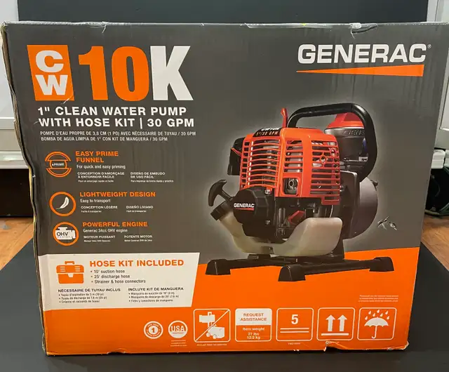 GENERAC CW 10K 1" CLEAN WATER PUMP WITH HOSE KIT NEW