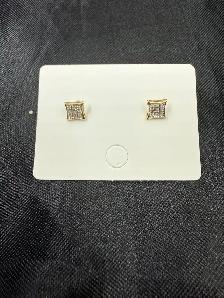 10K Gold Square Stud Earrings with Small Diamonds