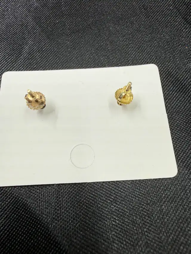 10K Gold Square Stud Earrings with Small Diamonds - Photo 2