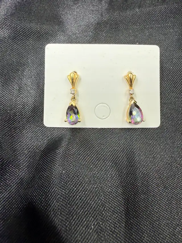 Women's 10K Gold Mystic Topaz Earrings w Small Diamond - Photo 2