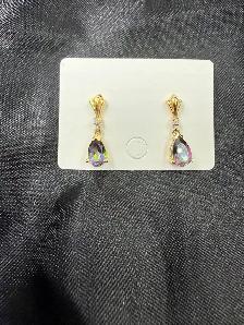 Women's 10K Gold Mystic Topaz Earrings w Small Diamond - Photo 2
