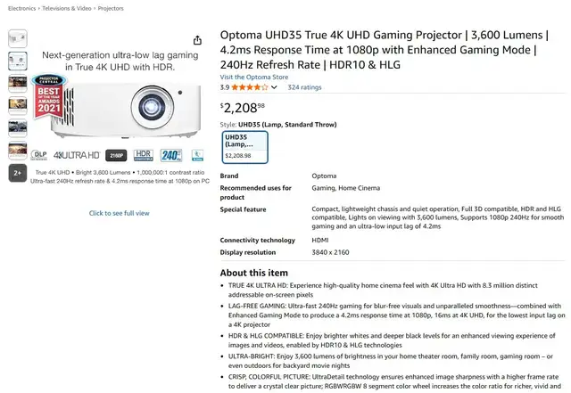 Brand New Optoma True 4K UHD Projector For Sale - Photo 10