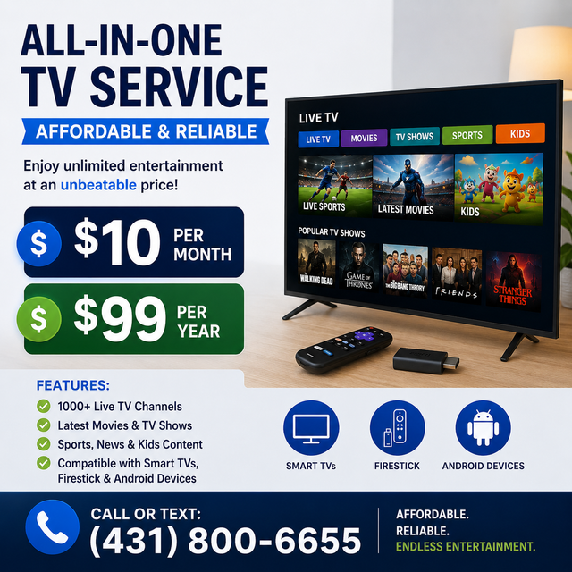 Get ALL-IN-ONE TV Service for just $10/month or $99/year