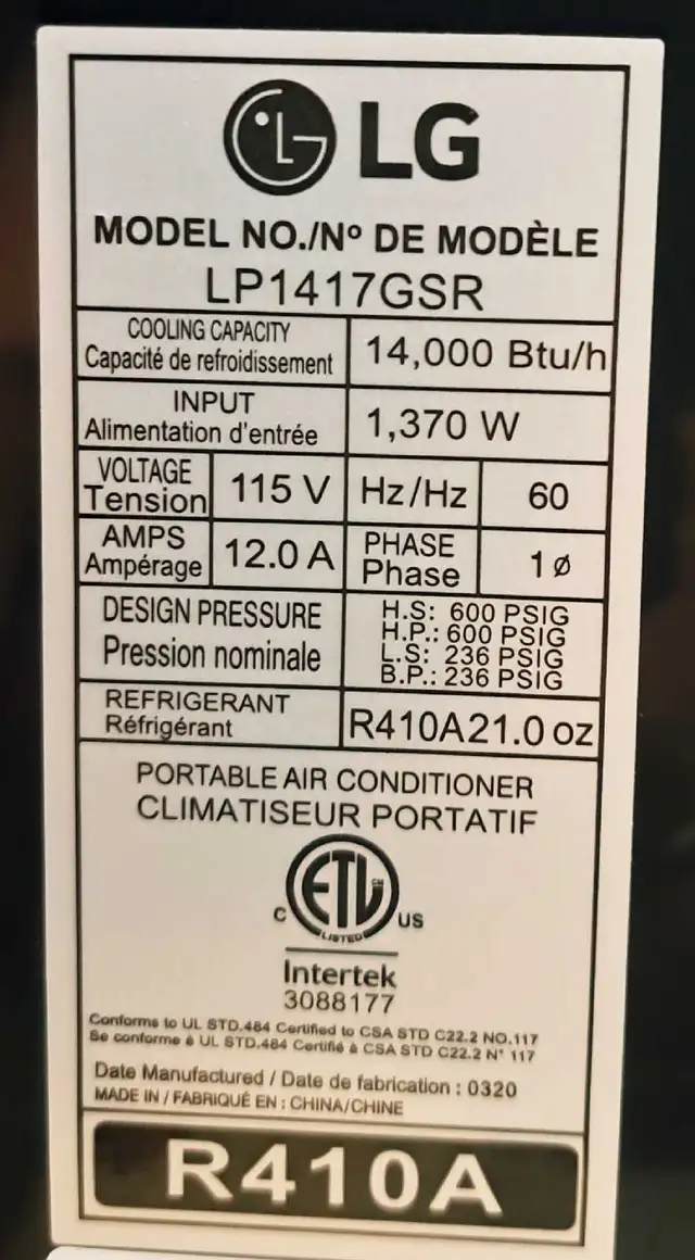 14K BTU LG 1417GSR Air Conditioner w/Accessories (25589170) - Photo 4