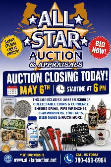 EDMONTON:  Timed Online Weekly Consignment Auction - May 6 @ 6pm