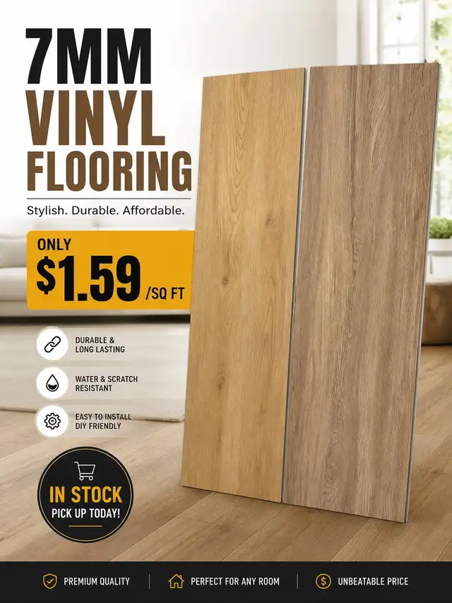 Light Oak 7mm Vinyl Flooring – $1.59/sq ft