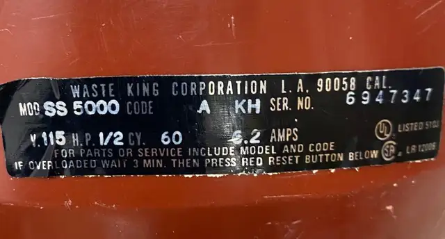Waste King Mod SS5000 Garburator, 1/2 HP , - Photo 3