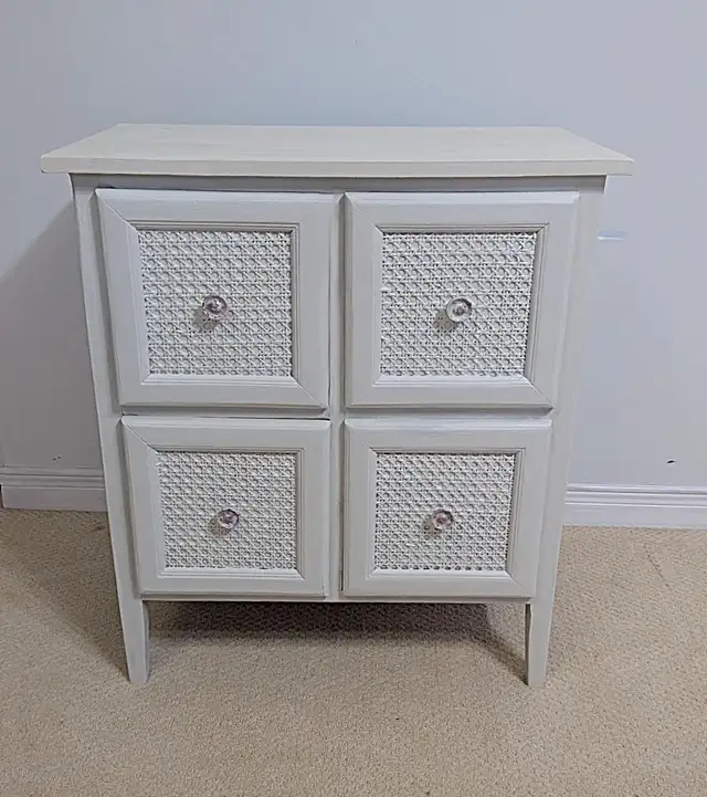 Upcycled White Rattan Cabinet – 4 Drawers