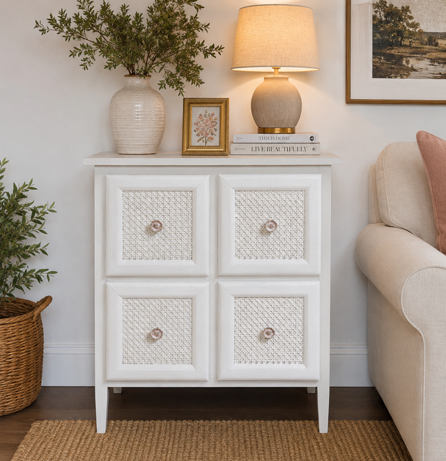 Upcycled White Rattan Cabinet – 4 Drawers - Photo 5