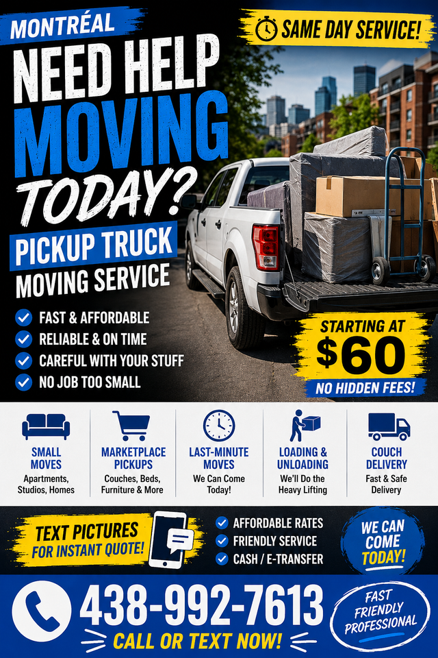 MONTREAL PICKUP TRUCK – SAME DAY MOVING HELP