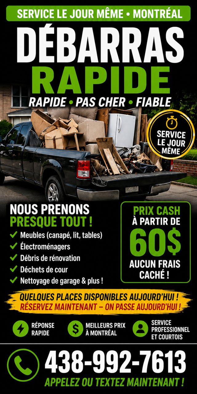 DÉBARRAS PAS CHER / JUNK REMOVAL – SERVICE MÊME JOUR