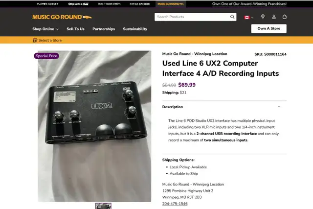 Line 6 UX2 USB Guitar Tone port - Photo 2