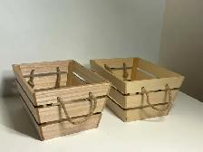 Rustic Wooden Storage Crates w/ Rope Handles – Set of 2