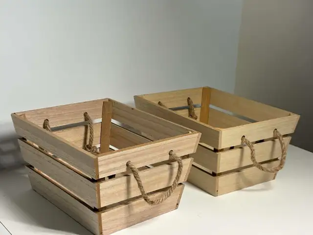 Rustic Wooden Storage Crates w/ Rope Handles – Set of 2 - Photo 3
