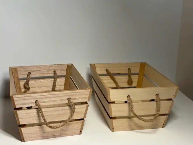 Rustic Wooden Storage Crates w/ Rope Handles – Set of 2 - Photo 4
