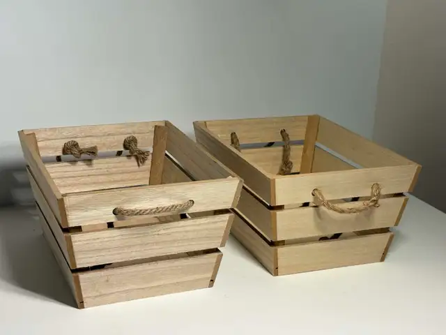 Rustic Wooden Storage Crates w/ Rope Handles – Set of 2 - Photo 5