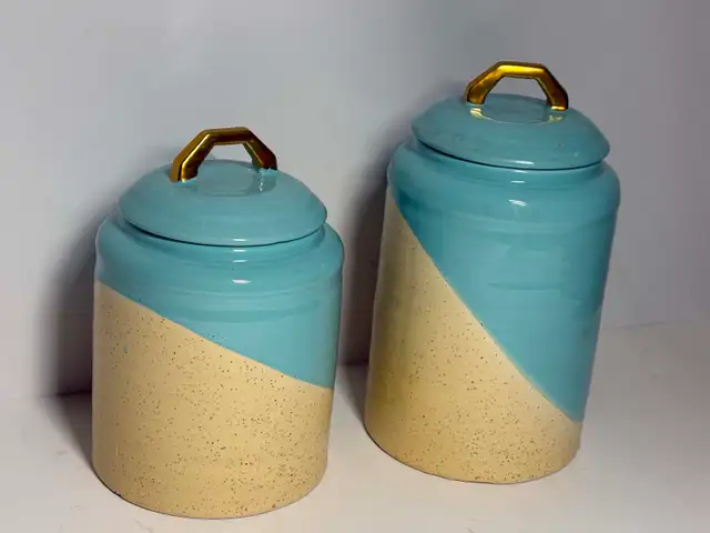Modern Ceramic Canister Set w/ Gold Handles