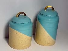 Modern Ceramic Canister Set w/ Gold Handles