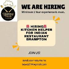 Hiring: Kitchen Helper – Indian Restaurant  Brampton