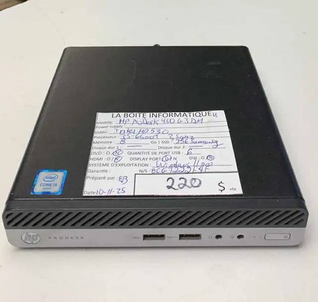 Tiny PC HP ProDesk 400 G3 DM i5-6500T 8Go SSD Samsung 256Go