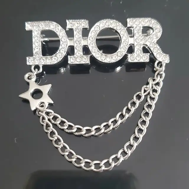 Christian Dior Silver Crystal Star Chain Brooch - Photo 4