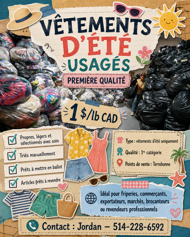 Vetements ete 1$/lb — Livraison Montreal disponible