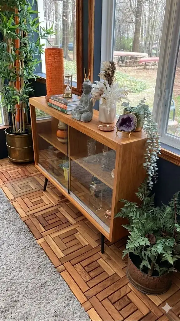 Mid century. Crédence, buffet, bibliothèque. Lampe teak teck PAS