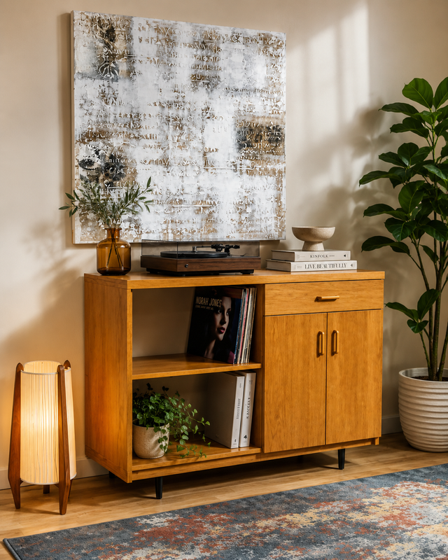 Mid century. TEAK TECK lampe / Vintage. Buffet, bahut disques vi - Photo 6