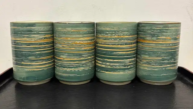 Vintage Handmade Yunomi Cups - Green