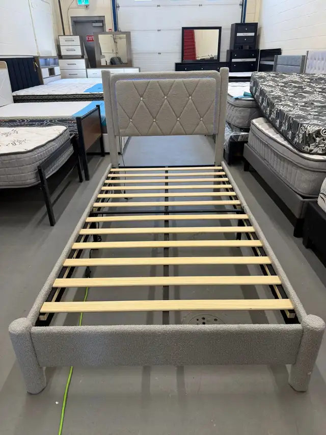 Twin Fabric Bed with LED Lights , Charging Ports , Type C , USB
