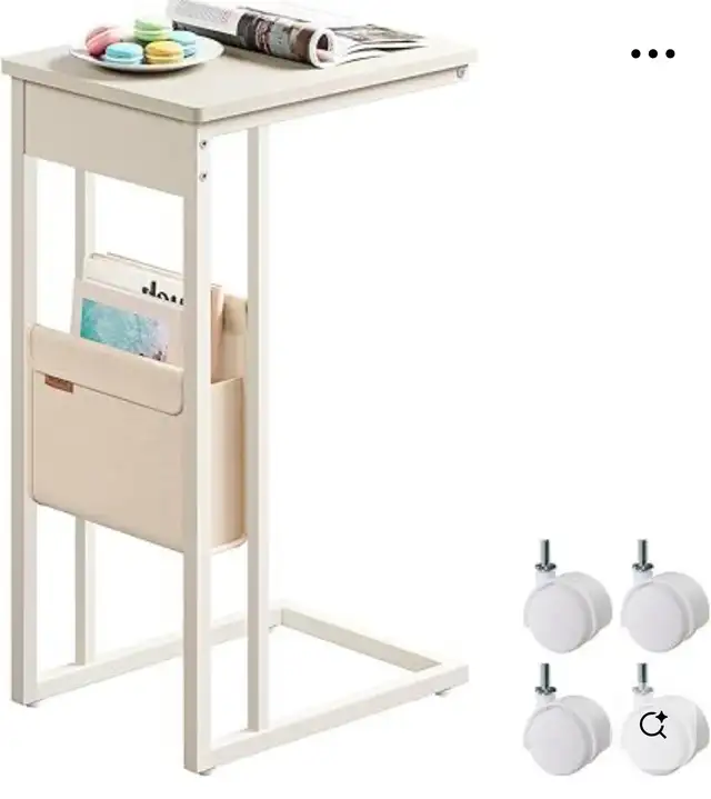 VASAGLE C-Shaped Side Table with Charging Station – Cream White