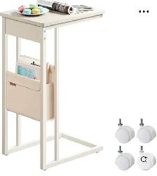 VASAGLE C-Shaped Side Table with Charging Station – Cream White